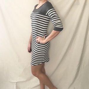 Gray & White Midi Striped 3/4 arm length Dress